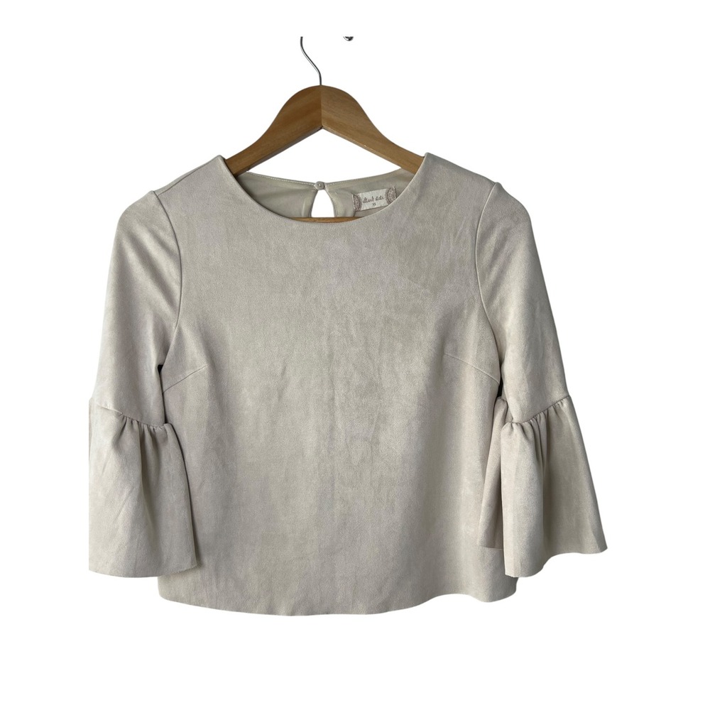 Altar'd State Faux Suede Bell Sleeve‎ Top Beige Boho Chic Office Brunch XS
